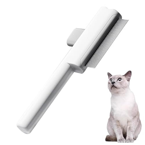 Pet Hair Remover Comb, Cat Brush with Release Button, Self-Cleaning Flea Comb, Metal Side by Side Tooth Dog Combs, Pet Grooming Brush for Shedding Tangles & Removal Loose Hair for Dogs Cats