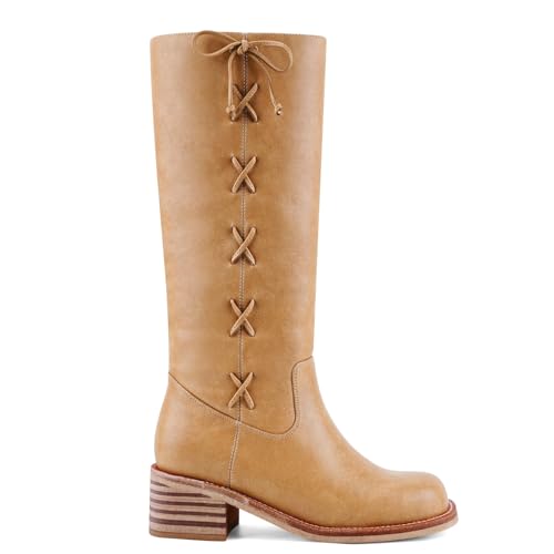 Image of UBWDU Women's Knee High Boots Chunky Block Heel Long Boots Square Toe Low Heel Boots for Women