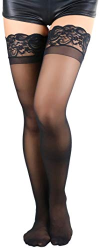 Image of ToBeInStyle Women's Wide Floral Lace Fishnet Thigh Hi Stockings