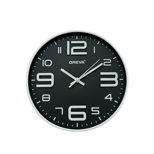 Image of OREVA 12 Inch Round Fancy Embossed Number Dial Contemporary Stylish Quartz Clocks Modern Analog Silent Wall Clock for Living Room Bedroom Home Decor Office AQ-9497SS (Black)