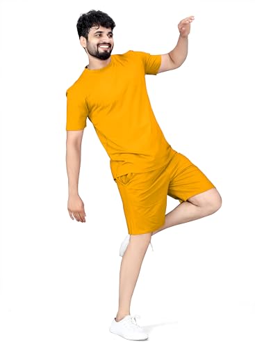 Image of ELLITI Cotton Blend Solid Casual Round Neck Half Sleeve Oversized Co-ord Set Men's, Pyjama Set, Sleepwear Loungewear T-Shirt and Shorts Combo for Men, Night Wear for Men, Night Suit for Men's