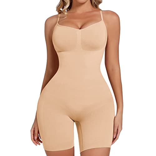 Joyshaper Body Sculptant Femme Gaine Amincissante Ventre Plat Gainant Minceur Bodysuit Body Gaina Push Up avec Cretelles Réglables Shapewear, Beige, L