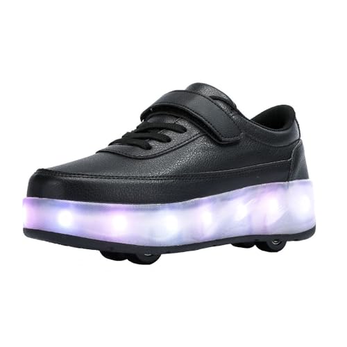 HUSKSWARE Jungen Mädchen Rollschuhe Schuhe Mit 4 Rollen Skateboardschuhe, verstellbar Jugend Schuhe mit Rollen, Schwarz 38 EU