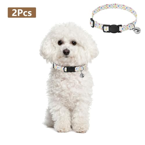 Collar para perro con dibujitos acuarelados y campana, pack de 2 miniatura 2