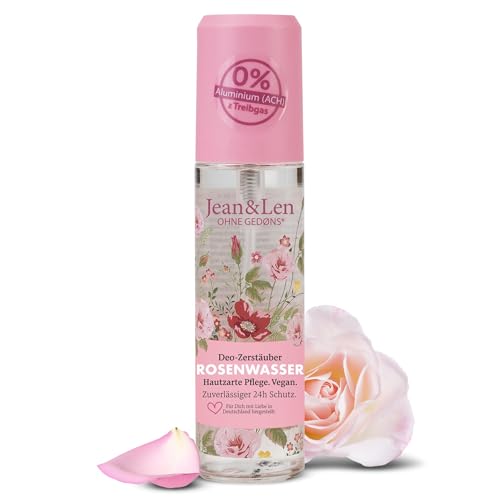 Jean & Len Deo-Zerstäuber Rosenwasser, schenkt auf natürliche Weise bis zu 24h Schutz, hautzarte Pflege, Deodorant ohne Aluminiumsalze, vegan, 75 ml