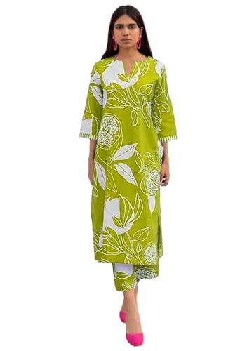 Image of GoSriKi Women's Cotton Blend Straight Printed Kurta with Pant