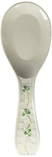 Belleek Pottery Shamrock Spoon Rest, Green/White