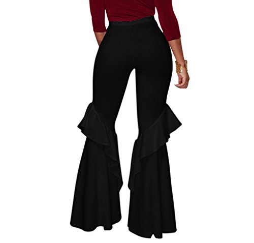GUOLEZEEV Womens High Waisted Ruffle Flare Fit Pants Solid Color Wide Leg Trousers2