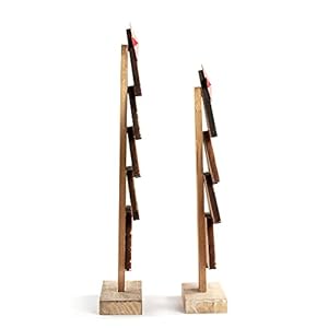 Demdaco primitive tree red and white 165 inch layered fir wood christmas decor figurine set of 2  urban country home decor