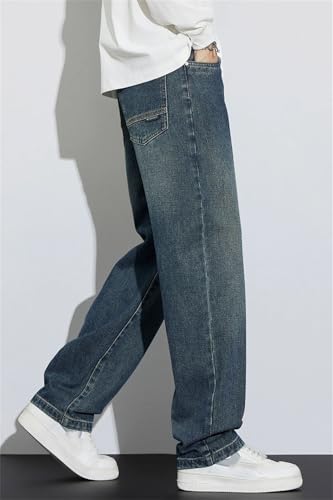 Unisex Vintage Blue Relaxed Wide Leg Jeans High Cotton Comfort Knife-Cut Design for Casual Everyday Outfits3