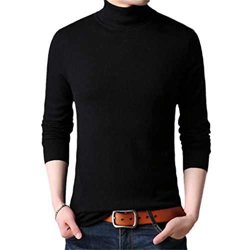 Pull 100% laine tricotée à col roulé homme noir élégant et chaud pour l'hiver