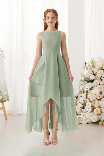 Asymmetrical Junior Bridesmaid Dresses Pleated Chiffon Flower Girl Dress Scoop Neck Formal Wedding Birthday Party Gown2