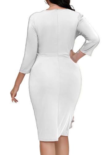 Image of Plus Size Dresses for Curvy Women 3 /4 Sleeve Bodycon Fit Ruffle Midi Pencil Dress