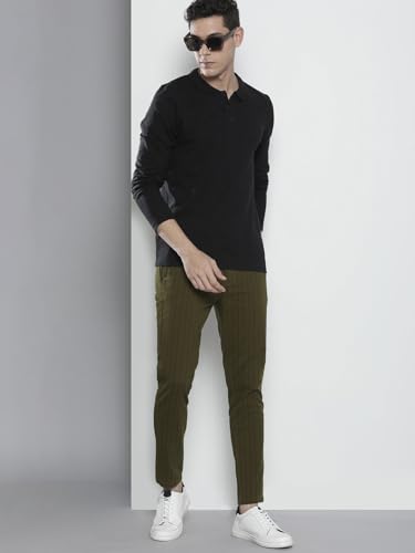 Image of The Indian Garage Co Men Slim Fit Striped Mid-Rise Stretchable Chinos