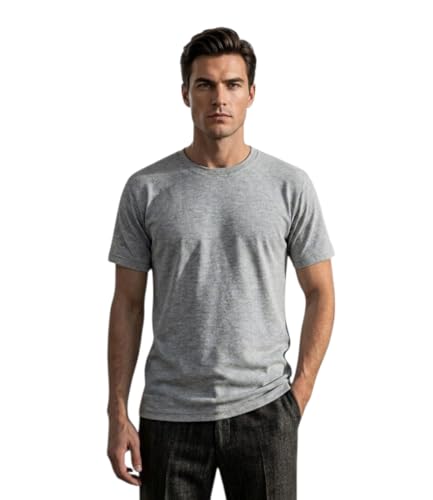 Image of FARMAN Men's Cotton T-Shirt, Regular Fit, Half Sleeve, Grey