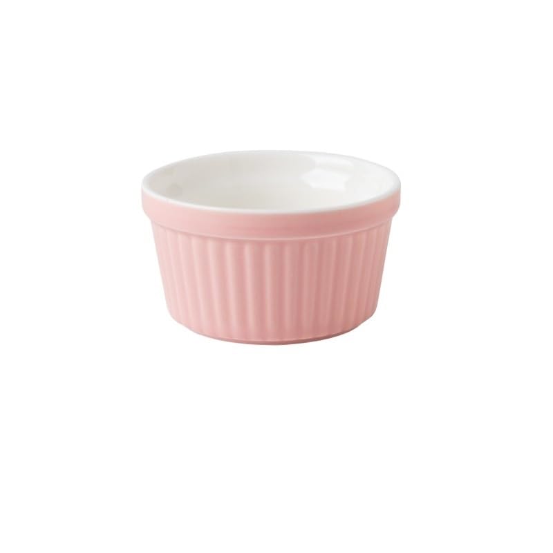 Ramequins en Porcelaine Blanche Lot de 6 moules à soufflé en Porcelaine for Four, moules à pâtisserie et Bol à Glace, 240 ML(Pink)