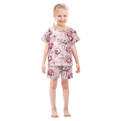 ALAZA Cherry Bow Flower Floral Pajamas Set Short Sleeve Cotton Sleepwear Summer Pjs 2 Piece 5-14Y3
