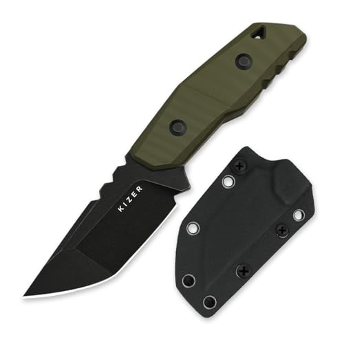 Kizer Quartz Cuchillo de Hoja Fija, Cuchillo para Exteriores Tanto AEB-L de 8 cm con Mango G10, Cuchillos de Caza Antideslizantes 3D con Funda Kydex para Camping, Senderismo y Supervivencia 1086A1