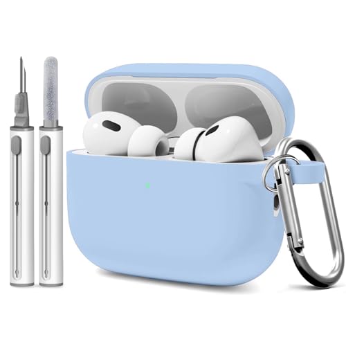 Woyinger Compatible with AirPod Pro 3 Case Cover with Cleaner Kit Soft Silicone Cover for AirPods Pro 3rd Generation Comes with Keychain for Women Men Suitable for 3rd Generation Case Sky Blue