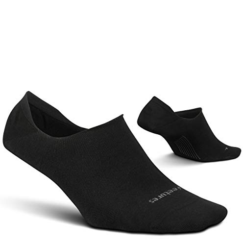 Feetures Everyday Light Cushion Invisible Sock for Men - Anti-Slip Sock Liner with Targeted Compression - Black, L (1 Pair)