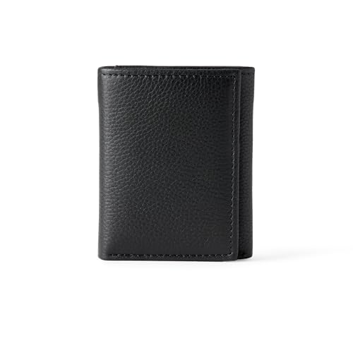 Amazon Essentials Men's Pebbled Full Grain Leather Trifold Wallet, Black, One Size