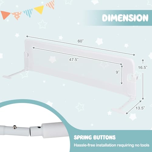 Image of BABY JOY Double Sided Bed Rail Guard, 2 Pack, Extra Long, Swing Down for Convertible Crib, Folding Baby Safety Bedrail for Kids Twin Full Size Queen King Mattress, Rails for Toddlers (White, 60 inch)
