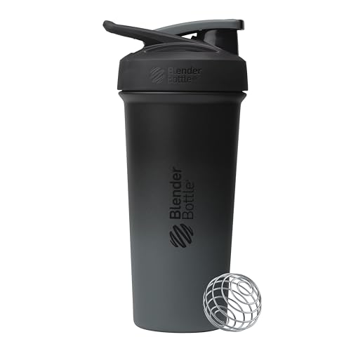 BlenderBottle Sport Sleek Shaker Cup Insulated Stainless Steel Water Bottle with Wire Whisk, 25-Ounce, Smokestack (Black/Grey)