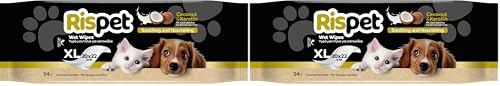 Rispet Hygienische und reinigende Reinigungstücher XL, Kokosnuss und Keratin, für das Fell von Hunden, Katzen und Haustieren, 54 Tücher (Packung mit 2)
