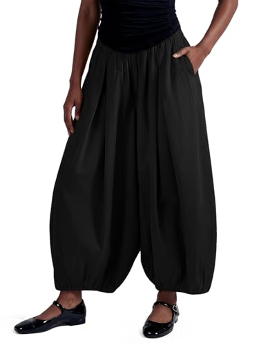 Image of Fisoew Womens Wide Leg Balloon Pants Casual Barrel Elastic Waist Pleated Baggy Workout Sweat Pants with Pockets