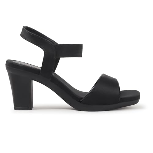 Image of Women's Stylish Black Block Heel Sandals - Comfortable Heels with Ankle Strap - Party, Office & Casual Footwear