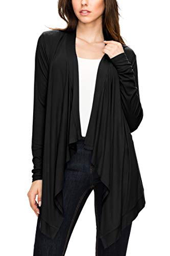 Image of Lock and Love Women's Draped Front Open Asymmetrical Cardigan - Casual Long Sleeve Lightweight Duster