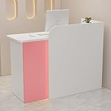 Moderner L-förmiger Empfangstisch mit abschließbarer Schublade, für Büro, Kasse, stilvoller Bartisch, Sekretär-Schreibtisch für Hotels und Schönheitssalons, Weiß