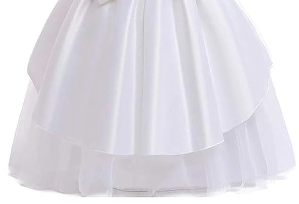 Image of TILISM Girls White Frock Dress Ankle Length Festive Dress with Back Bow (5-6 Years)