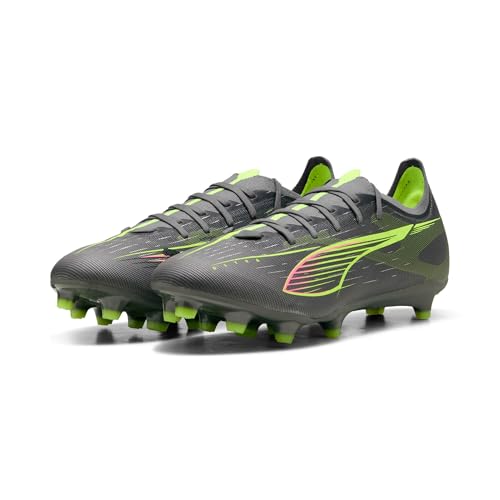 Image of PUMA Unisex-Adult Football Soccer Shoe, Matte Aged Silver Yellow Alert Blue Gray, 10 Women /8.5 Men
