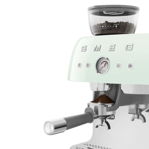 Image of Smeg Coffee Machine with Grinder, Original Italian Brand, Patented Smeg Pastel Green Color, Live the Barista Exeprience, Professional Steam Wand for Creamy Milk Coffee, Pressure Monitor, EGF03PGEU