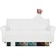 XINEAGE Samt Sofaüberzug 3 Sitzer, Stretch Sofa überzug für Wohnzimmer, Dicke Weiche Sofaüberwurf, Rutschfester Sofa Cover für Hunde, Haustiere (3 Sitzer, Weiß)