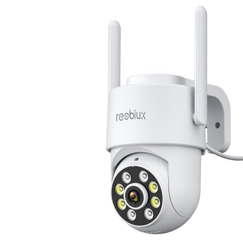 Reobiux 1080P Telecamera Wi-Fi Esterno/Interno,Videocamera Sorveglianza Esterno,2.4/5G WiFI,PTZ,Cablata,Visione Notturna Colori,Audio Bidirezionale,Rilevamento Persone,Allarme,Usb,IP66
