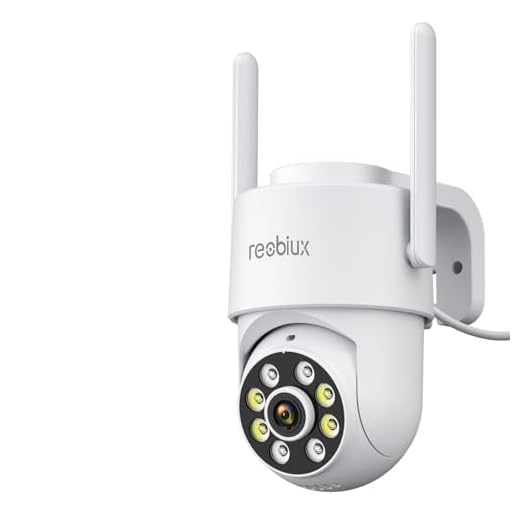 Reobiux Camara Vigilancia WiFi Exterior,2K Impermeable WiFi 2,4 GHz,PTZ 360°,Detección de Movimiento,Visión Nocturna,Audio Bidireccional,Seguridad para Hogar,Garaje y Jardín,4m Cable