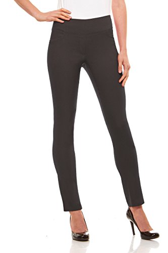 Velucci Womens Straight Leg Dress Pants - Stretch Slim Fit Pull On Style Charcoal
