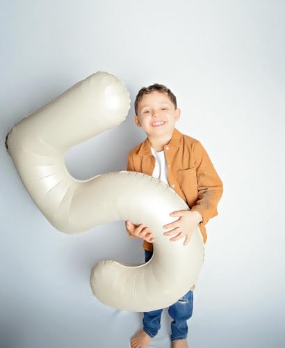 Image of Cream 5 Balloon, Number Balloons 40 Inch, 5th Birthday Balloons Decorations, Cream Party Supplies, 5 Number Balloons, Number 5 Balloon