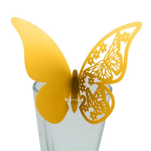 zalati Lot de 50 Marque-Places Papillon en Verre ajouré en Papier pour décoration de fête de Mariage – Doré