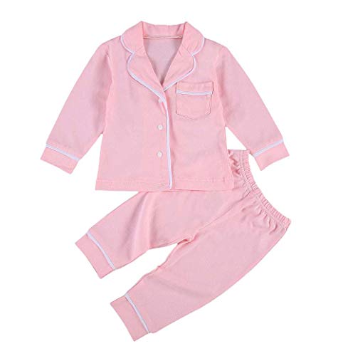 Kids Boys Girls Satin Long Sleeve Button-Down Tops Shirt Pants Clothes Sets Toddler Baby Casual Outfits (E-Pink, 6-12 Months)