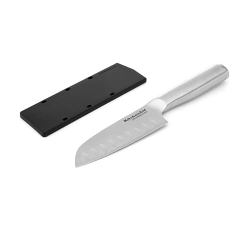 Kitchenaid Gourmet Forged Triple Rivet Serrated Utility Knife With Custom Fit Blade Cover, 5.5 Inch, Sharp Kitchen Knife, High Carbon Japanese Stainless Steel Blade, Stainless Steel #TOP5