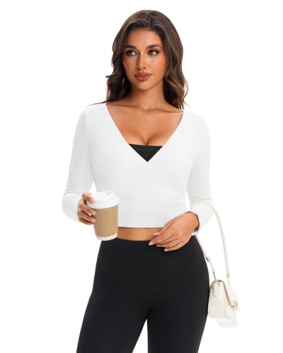 MFAVIP Womens Wrap Tops Long Sleeve Pilates Dance Shirts Yoga Workout Tops — view 4