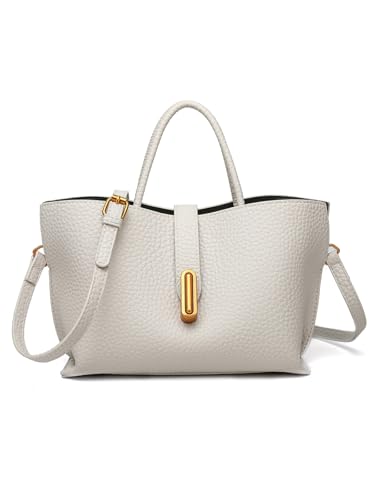 Chic PU Crossbody tote bags for women - Lock Clasp shoulder handbag for Work and Daily Use, Versatile Handbags for Women (Lychee Grain - White)