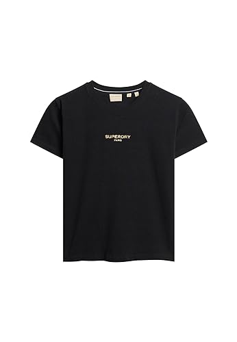 Superdry Damen Sport Luxe Graphic Fitted Tee T-Shirt, Schwarz/Gold, 36