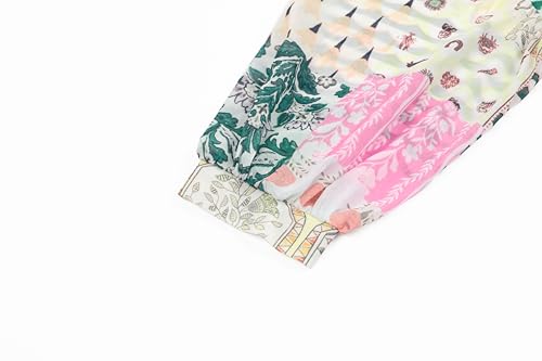 Image of CHARTOU Women Boho Floral Printed Long Dress Summer Lantern Half Sleeve Beach Flowy Loose Swing Chiffon Sundress