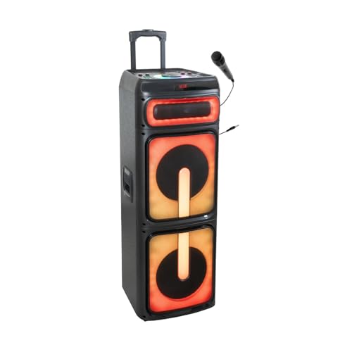 Ibiza - STUPDJ1400 - Enceinte Standup Special Karaoke • 2 x 10/25cm 1400W avec Effects Lumineux A LED, Micro & Trolley