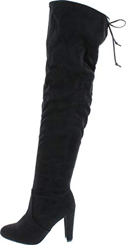 Wild Diva Lounge Amaya-01 Women's Over The Knee Tie Up High Block Heel Dress Boots,Black,10 #TOP1