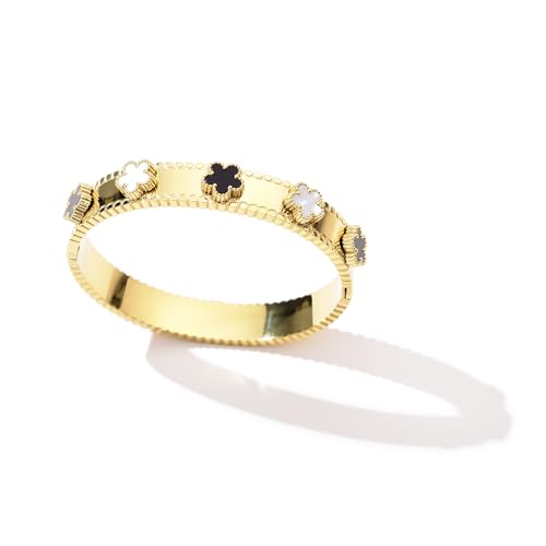Clover Bracelet Bangle for Women 14K Gold and White Gold Plated Stainless Steel Lucky Jewelry2
